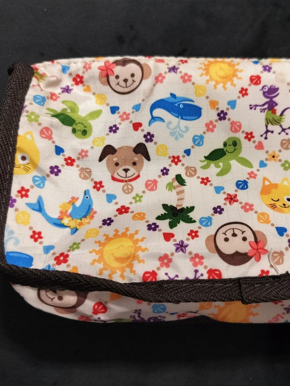 NEW Lesportsac Multicolor Animal Print Small 2 Zip Pouch with Brown Trim